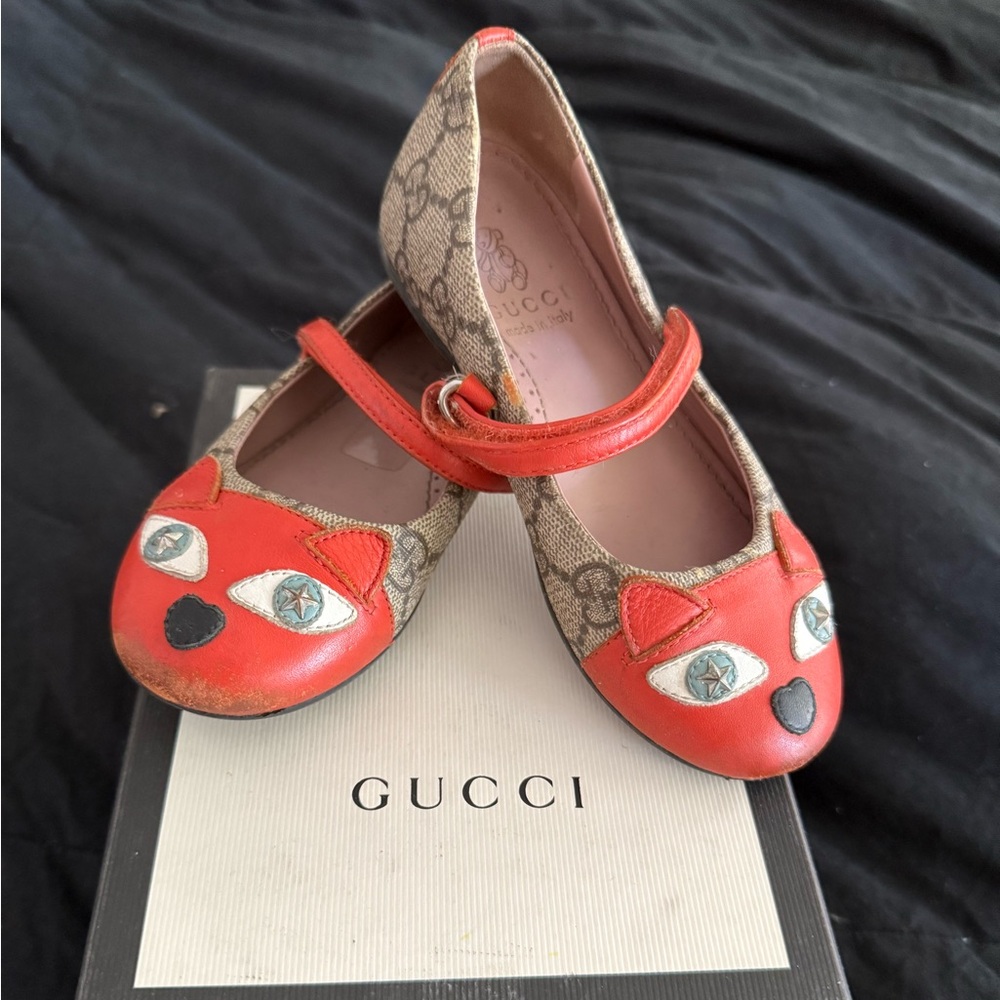 Gucci toddler girl kitty Mary Janes shoes size 27